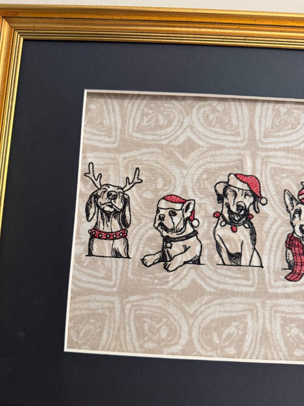 Homemade Holiday Dogs Framed Embroidery Art 11X14 - Picture 2 of 7